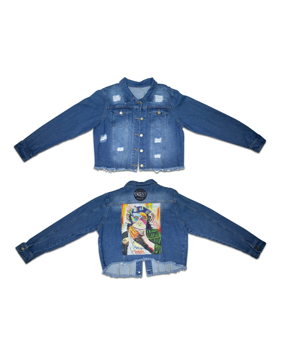 Acuarela Corta Chaqueta Azul Desgaste Mono (XL)