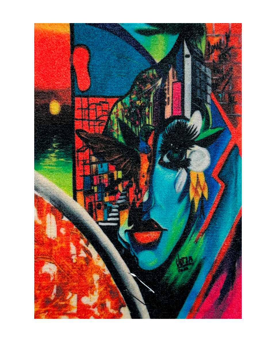 Obra Réplica - Rostro Azul Fondo Rojo