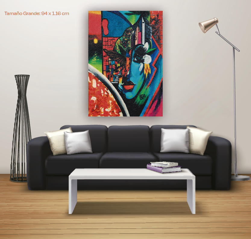 Obra Réplica - Rostro Azul Fondo Rojo