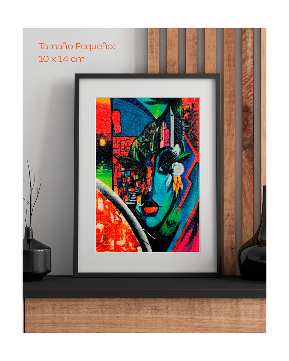 Obra Réplica - Rostro Azul Fondo Rojo